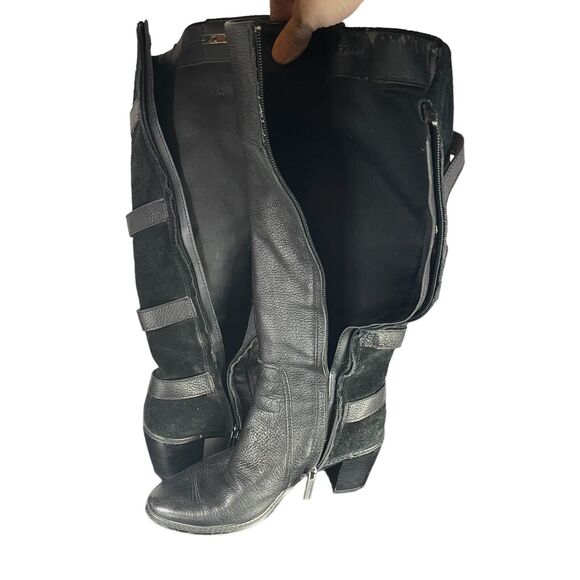 Circa Joan & David Black Leather Suede Knee High Tall Boots WOMENS SIZE 6.5 Moto - Picture 5 of 13